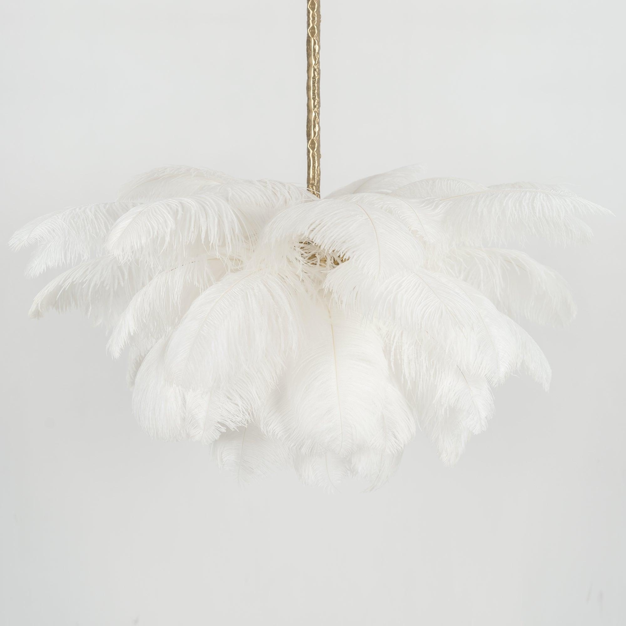 Auralira Chandelier Ostrich Feather Large Brass Stem
