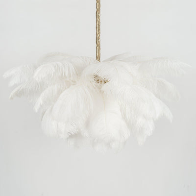 Auralira Chandelier Ostrich Feather Large Brass Stem