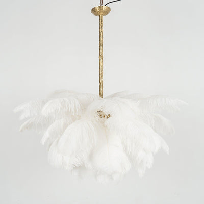 Auralira Chandelier Ostrich Feather Large Brass Stem