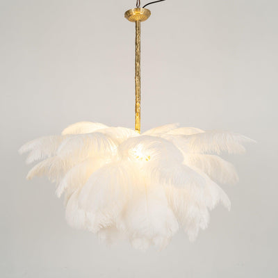 Auralira Chandelier Ostrich Feather Large Brass Stem