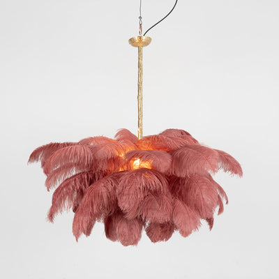 Auralira Chandelier Ostrich Feather Large Brass Stem
