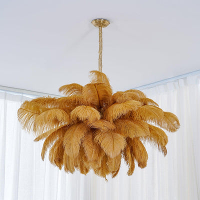 Auralira Chandelier Ostrich Feather Large Brass Stem