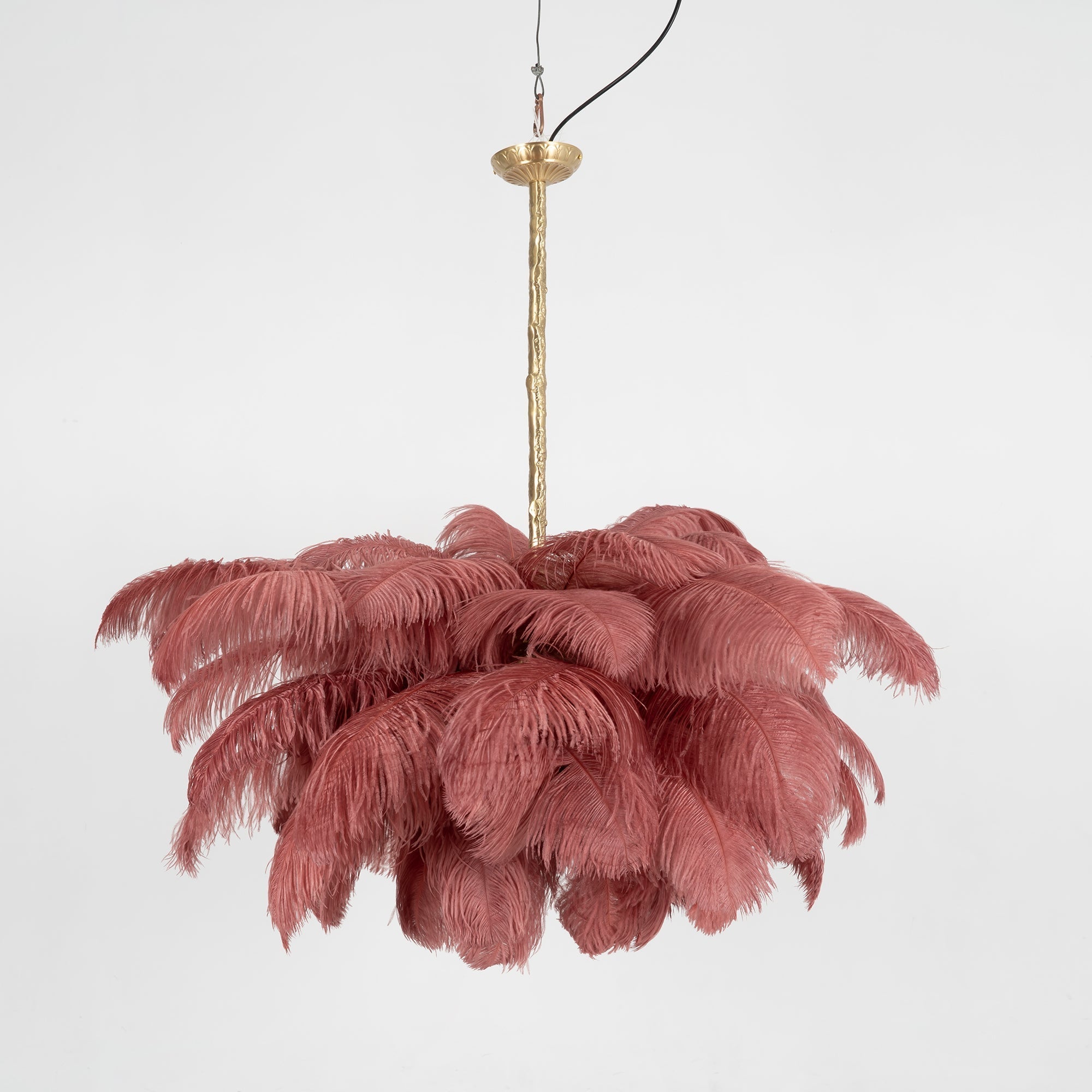 Auralira Chandelier Ostrich Feather Large Brass Stem