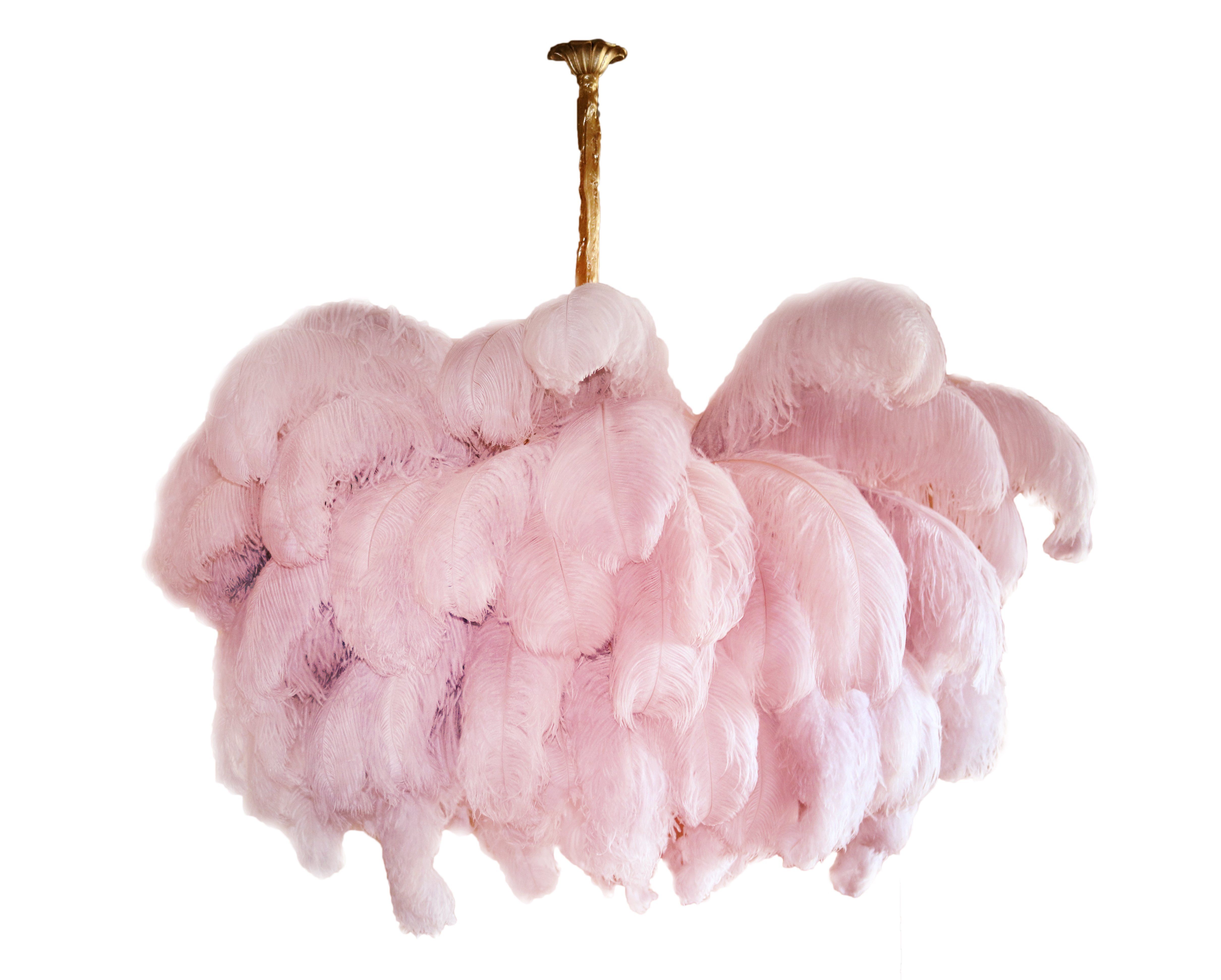 Auralira Chandelier Ostrich Feather Large Brass Stem