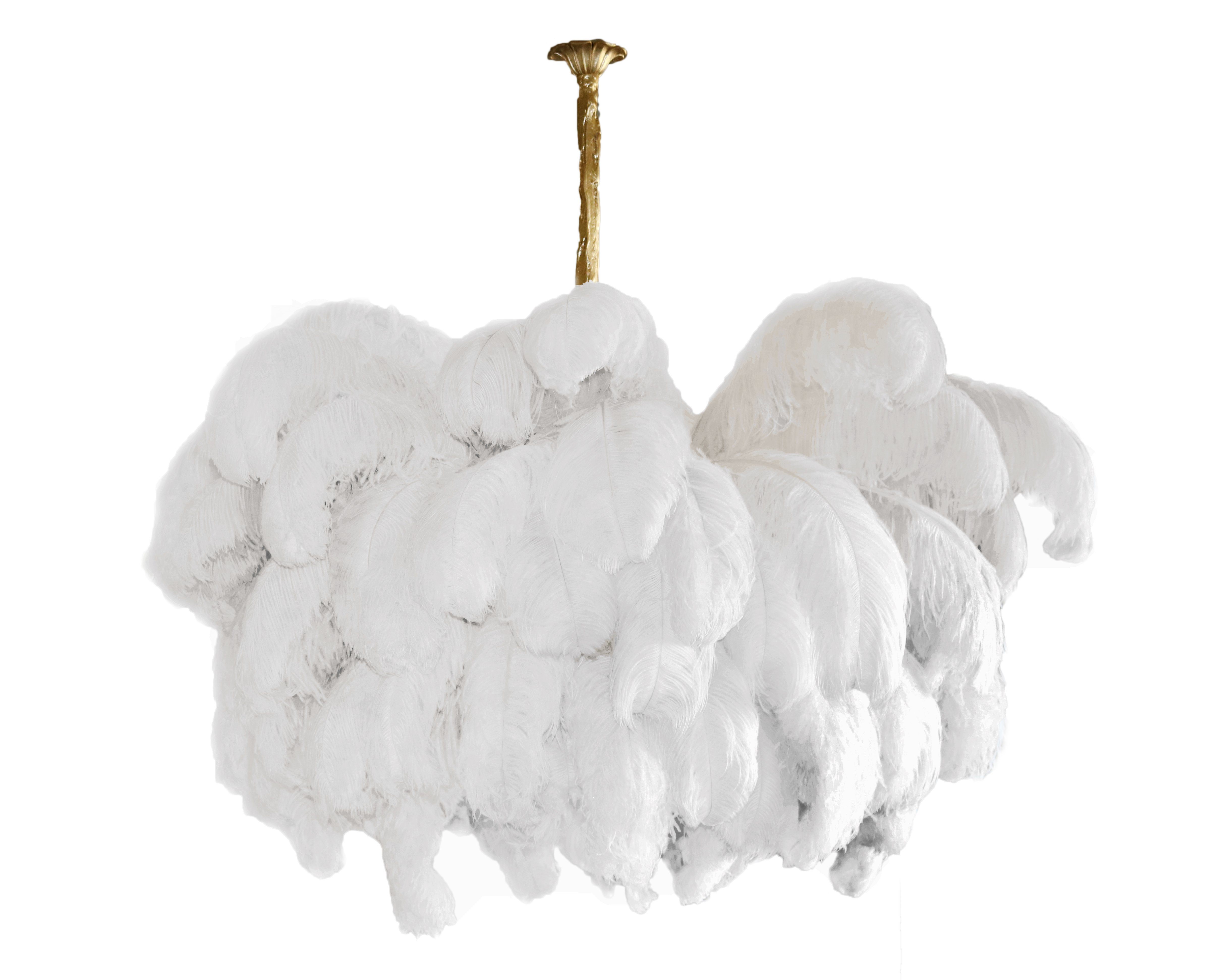 Auralira Chandelier Ostrich Feather Large Brass Stem