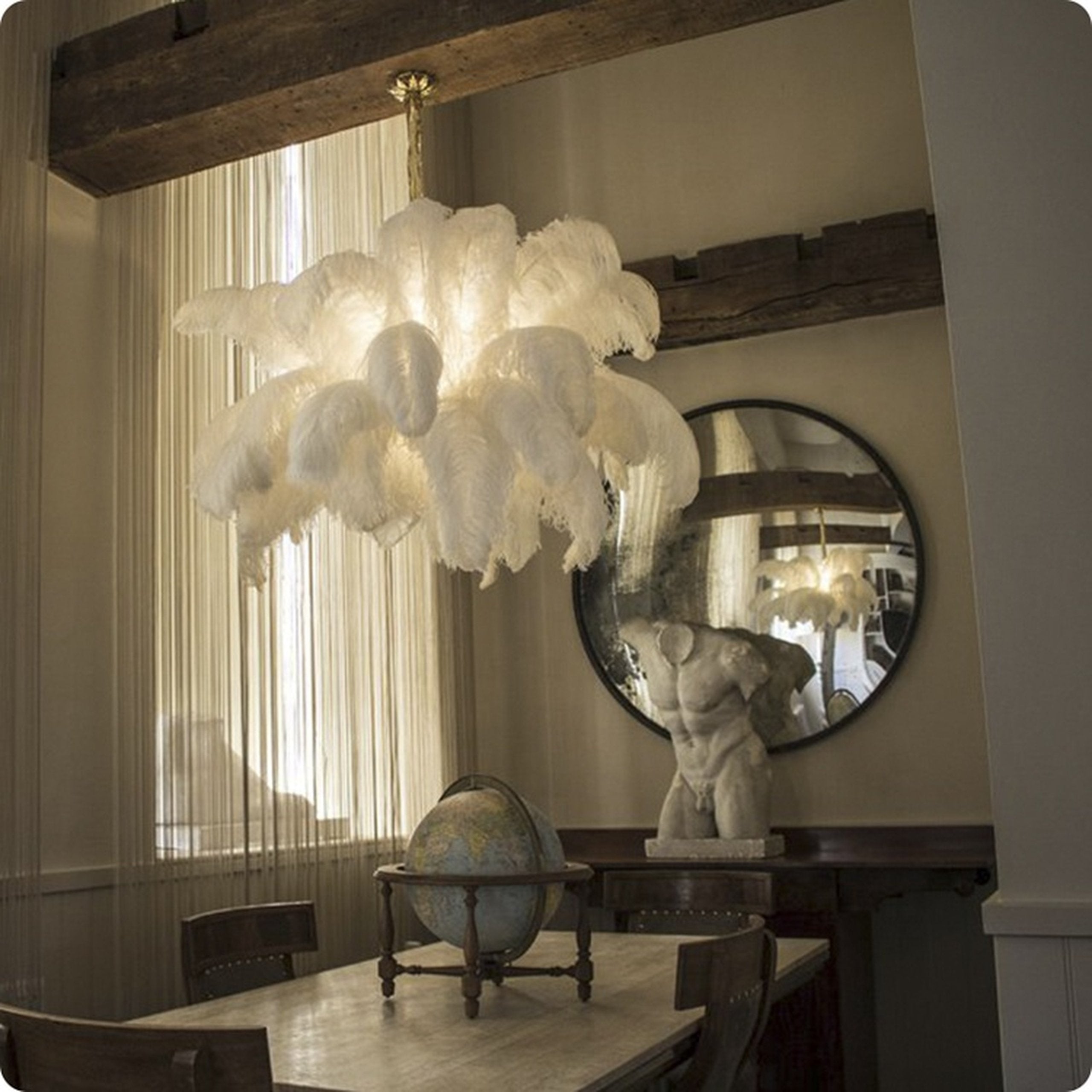 Auralira Chandelier Ostrich Feather Large Brass Stem