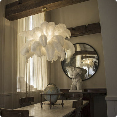 Auralira Chandelier Ostrich Feather Large Brass Stem