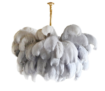 Auralira Chandelier Ostrich Feather Large Brass Stem