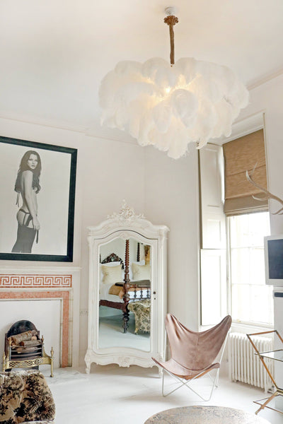 Auralira Chandelier Ostrich Feather Large Brass Stem