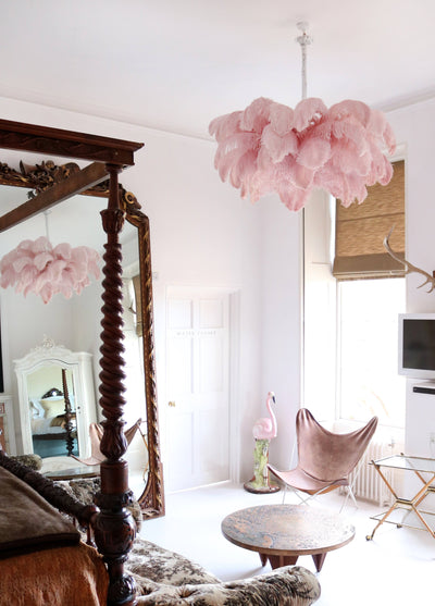 Auralira Chandelier Ostrich Feather Large Brass Stem