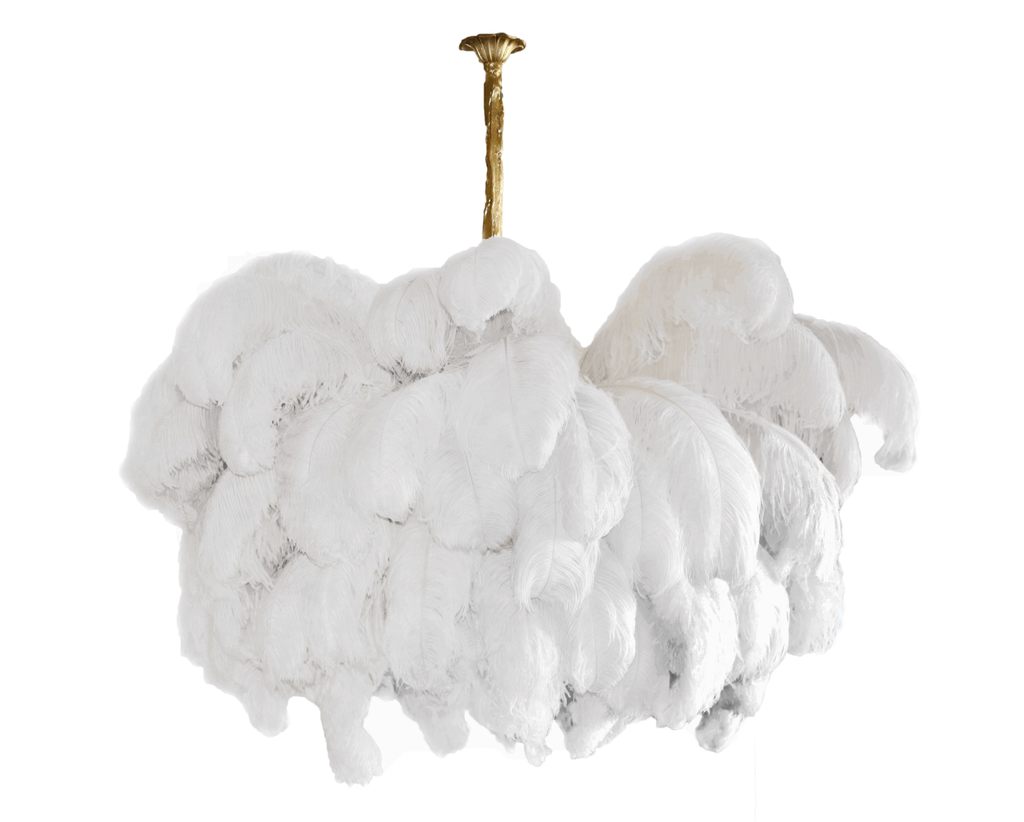 Auralira Chandelier Ostrich Feather Large Brass Stem