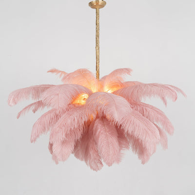 Auralira Chandelier Ostrich Feather Large Brass Stem