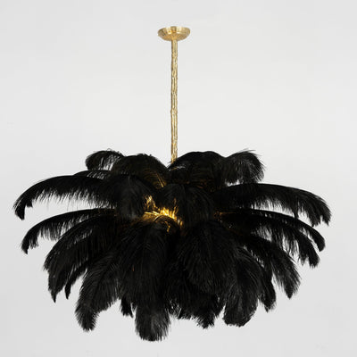 Auralira Chandelier Ostrich Feather Large Brass Stem