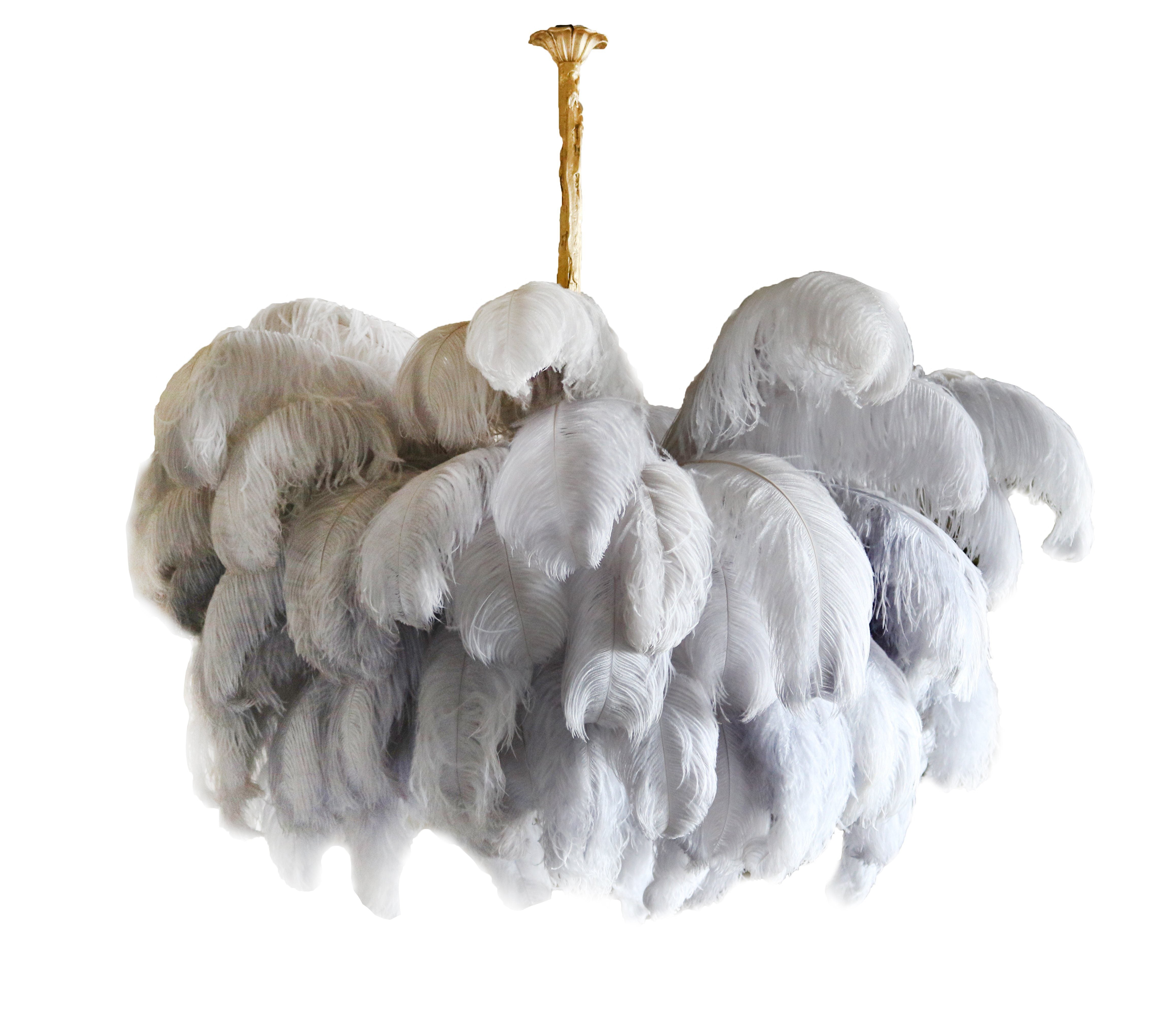 Auralira Chandelier Ostrich Feather Large Brass Stem