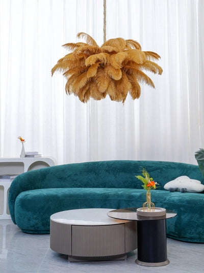 Auralira Chandelier Ostrich Feather Large Brass Stem