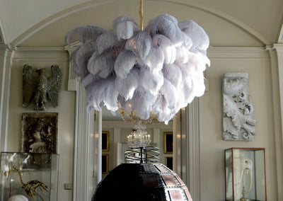 Auralira Chandelier Ostrich Feather Large Brass Stem