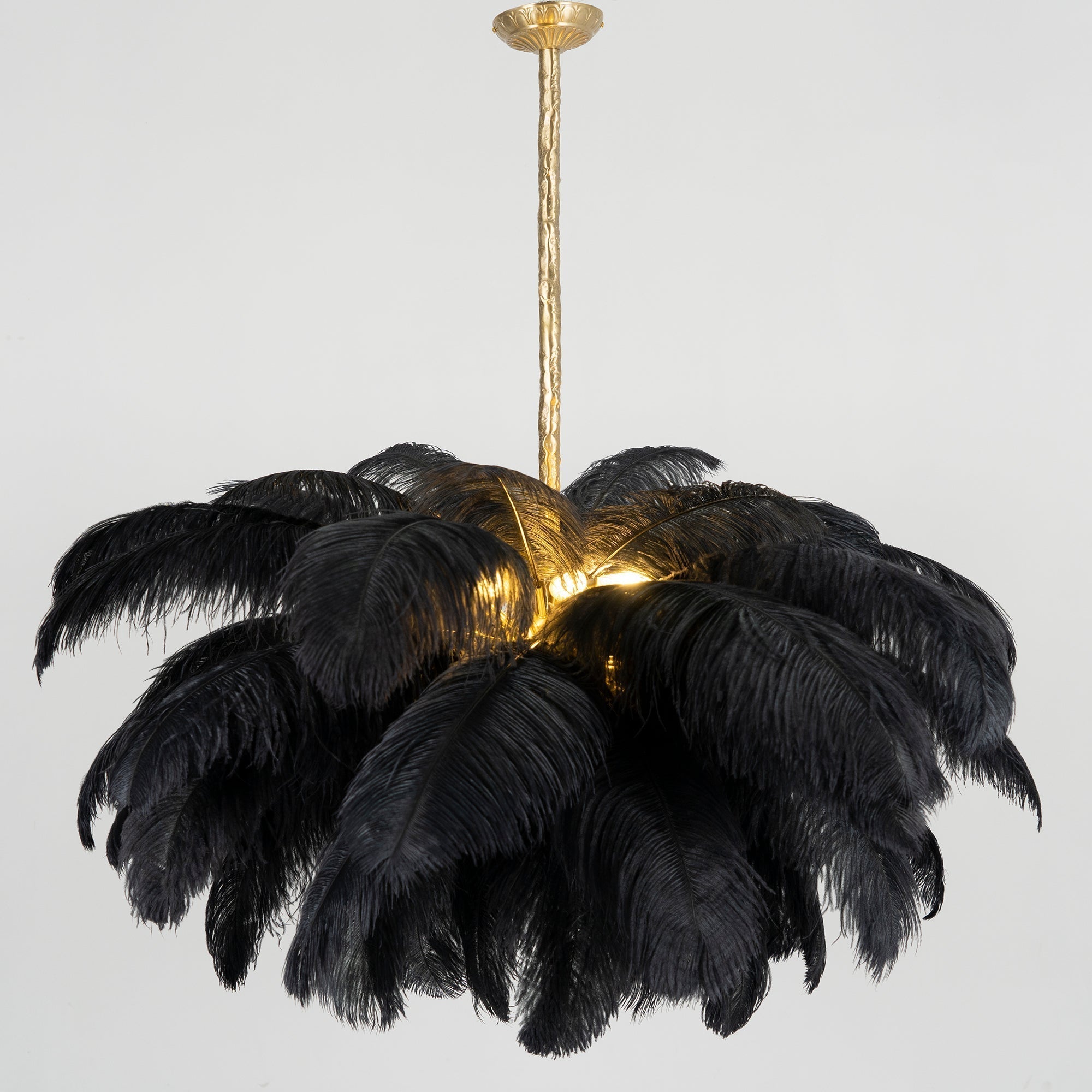 Auralira Chandelier Ostrich Feather Large Brass Stem