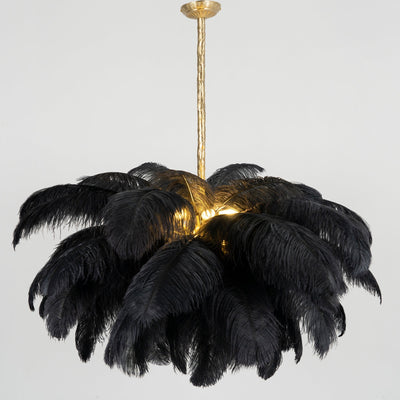 Auralira Chandelier Ostrich Feather Large Brass Stem