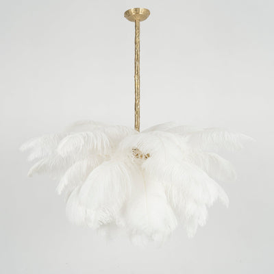 Auralira Chandelier Ostrich Feather Large Brass Stem