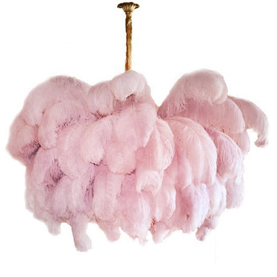 Auralira Chandelier Ostrich Feather Large Brass Stem