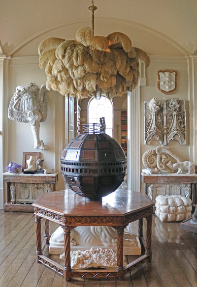 Auralira Chandelier Ostrich Feather Large Brass Stem