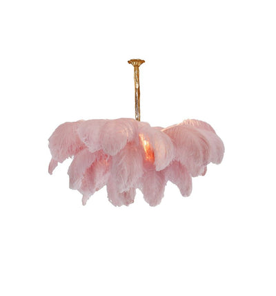 Auralira Chandelier Ostrich Feather Large Brass Stem