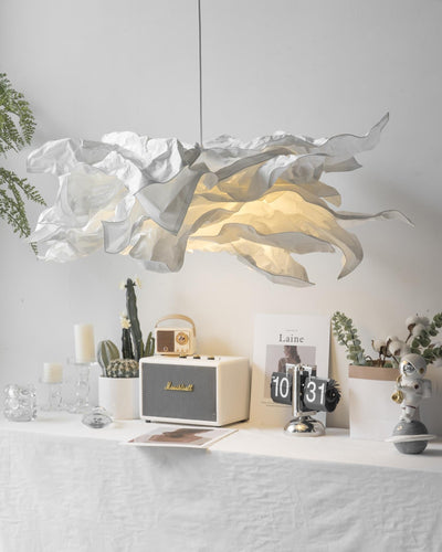 Paper Plug-In Pendant Lamp Pleated Origami Form - Neutral Decor