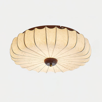 Ceiling Lamp Fabric Shade Pleated Lotus Shape Wooden Canopy - Neutral Decor
