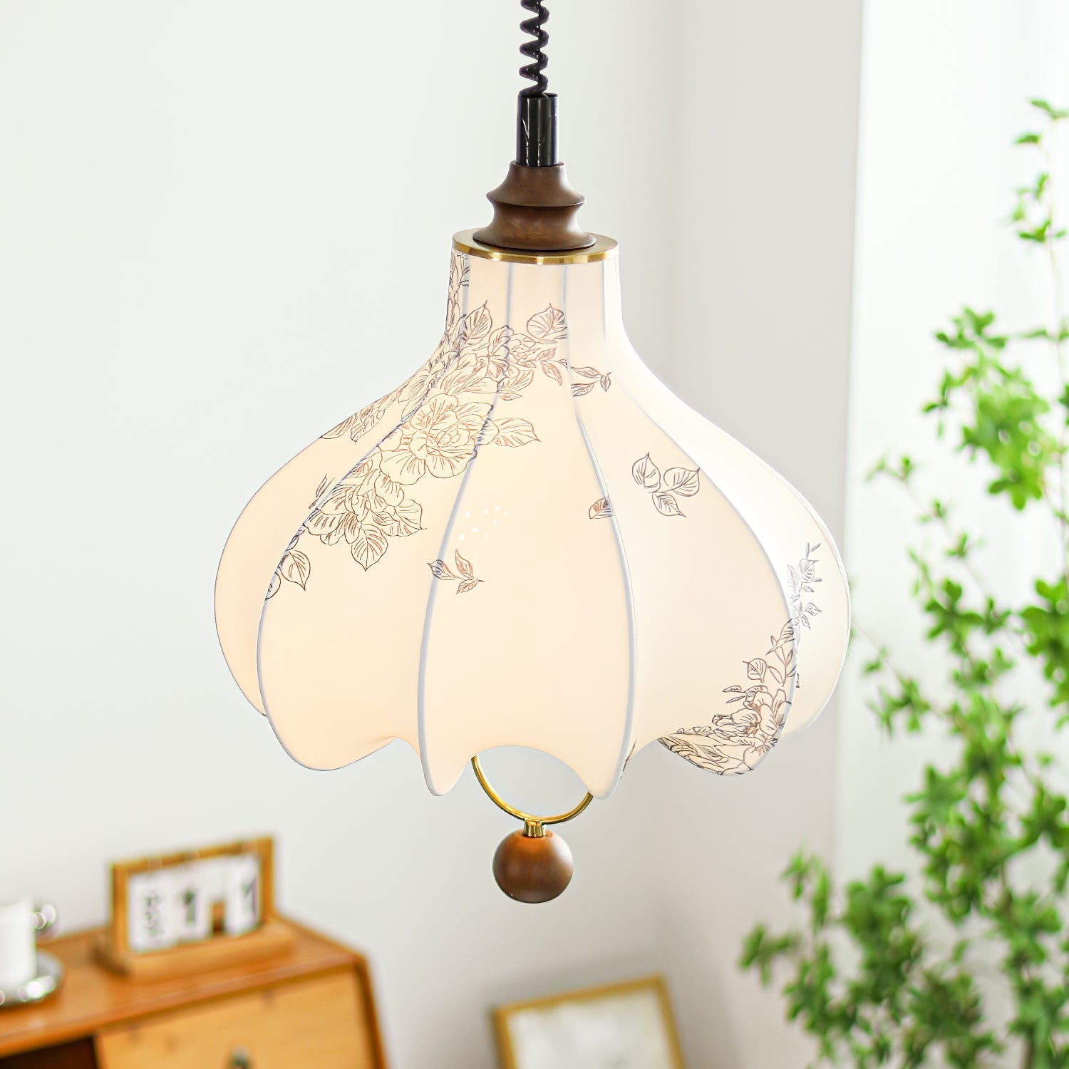Mirerena Pendant Lamp Pear Fabric Lantern for Living Room