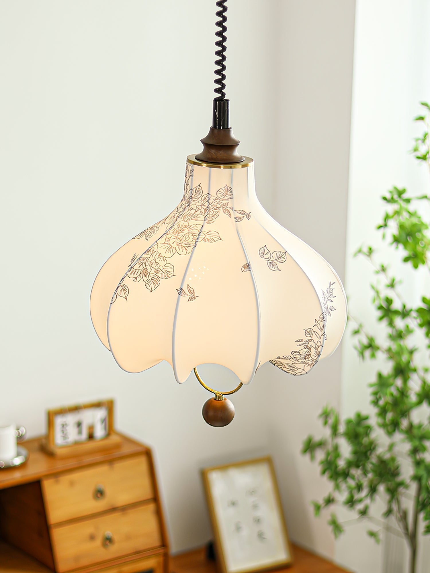 Mirerena Pendant Lamp Pear Fabric Lantern for Living Room