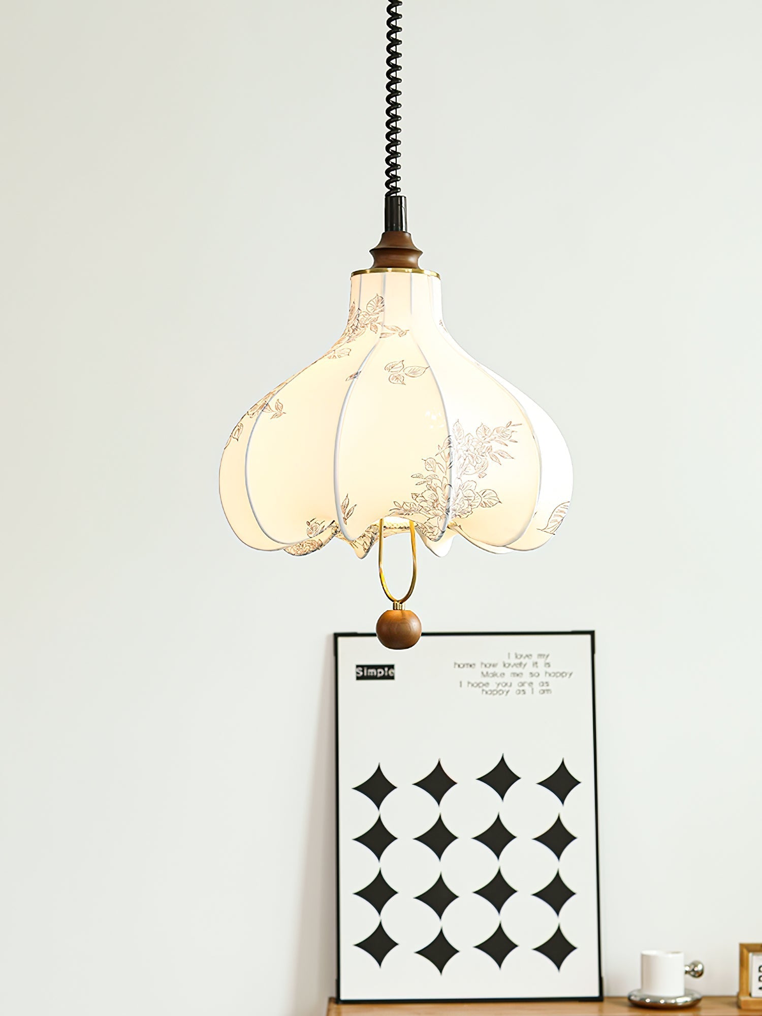 Mirerena Pendant Lamp Pear Fabric Lantern for Living Room