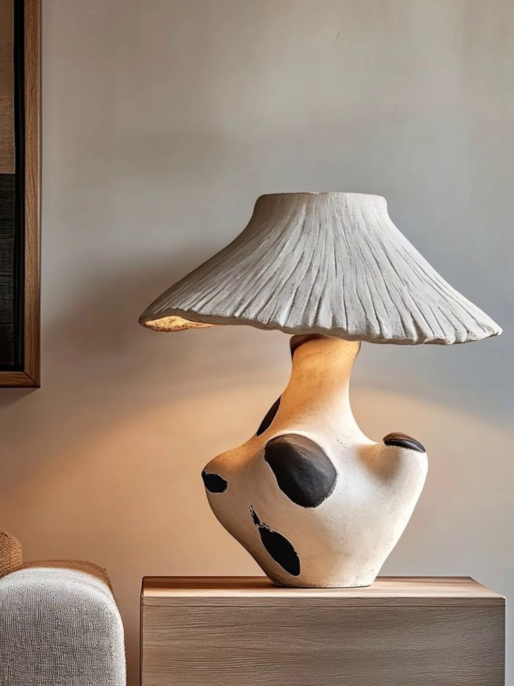 Pebble-Inlay Sculptural Plaster Table Lamp