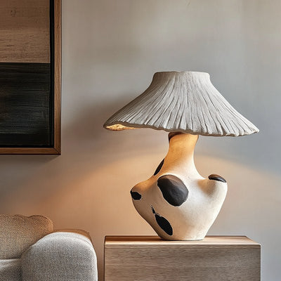 Pebble-Inlay Sculptural Plaster Table Lamp