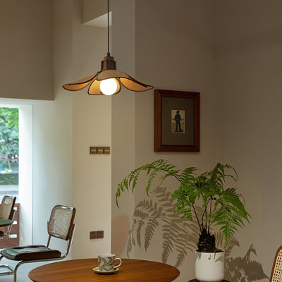 Utalion Traditional Petal Bloom Wood Fabric Pendant Light