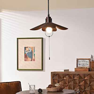 Utalion Traditional Petal Bloom Wood Fabric Pendant Light