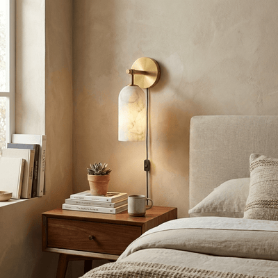 Everwell Pillar Alabaster Plug In Indoor Wall Light