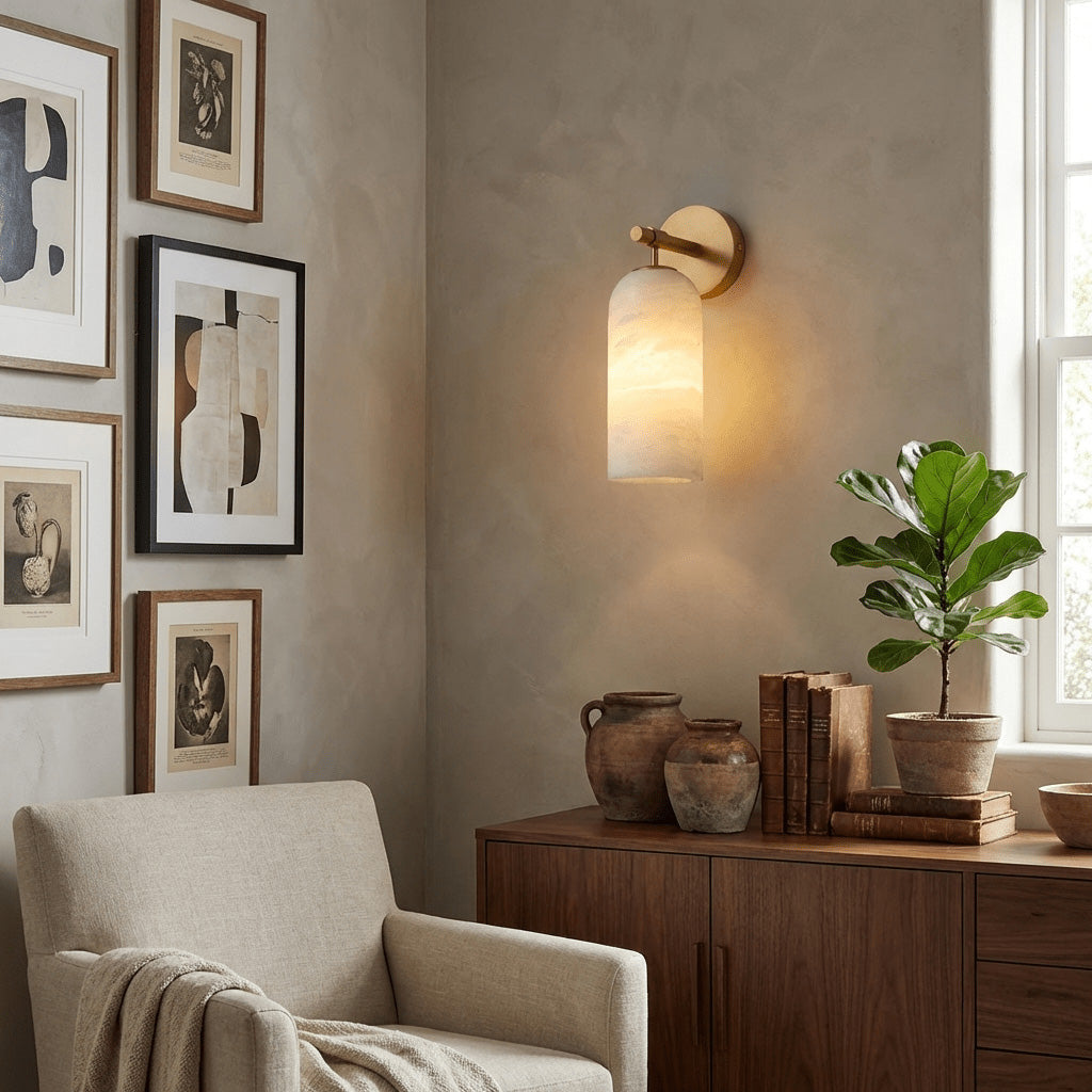 Beaustead Pillar Alabaster Indoor Wall Light