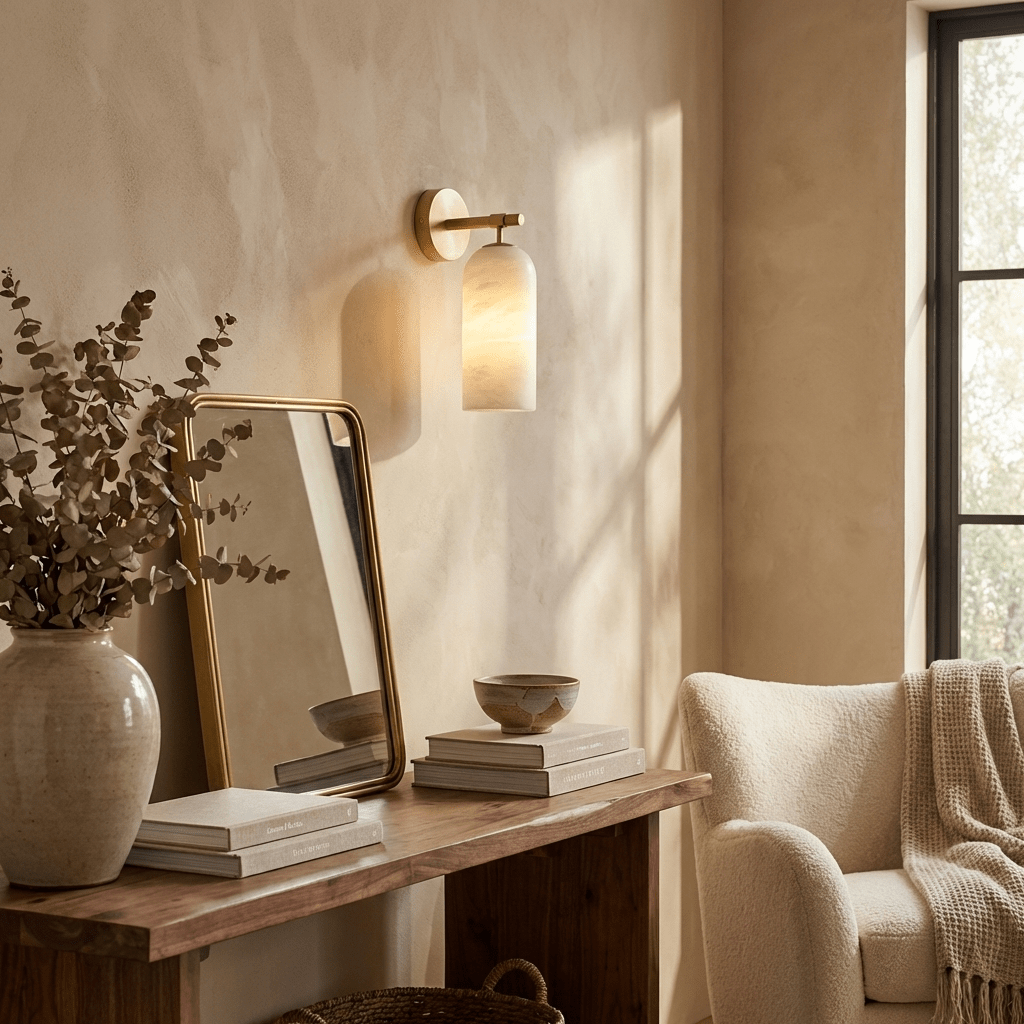 Delaborne Pillar Alabaster Indoor Wall Light
