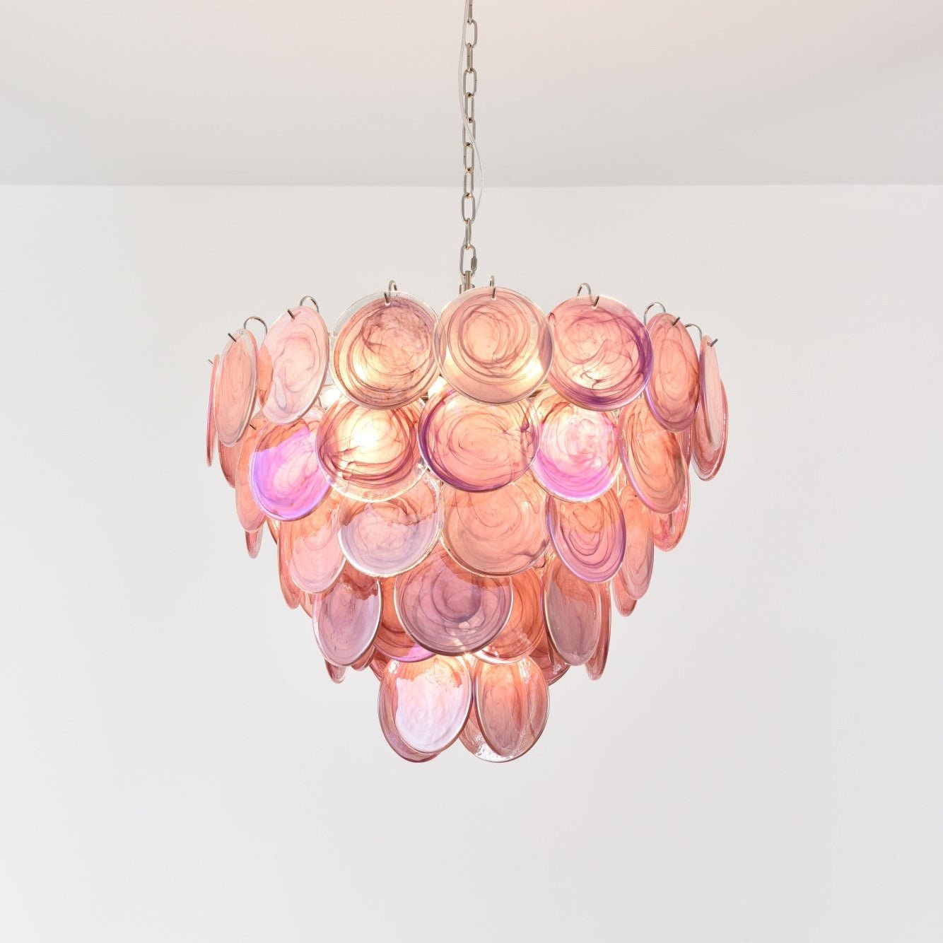 Aurora Chandelier Pink Murano Disc Layered - Neutral Decor