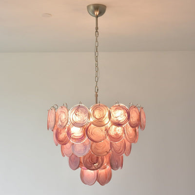 Aurora Chandelier Pink Murano Disc Layered - Neutral Decor