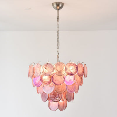 Aurora Chandelier Pink Murano Disc Layered - Neutral Decor