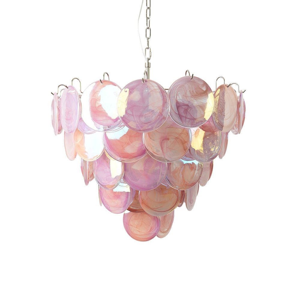Aurora Chandelier Pink Murano Disc Layered - Neutral Decor