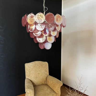 Aurora Chandelier Pink Murano Disc Layered - Neutral Decor