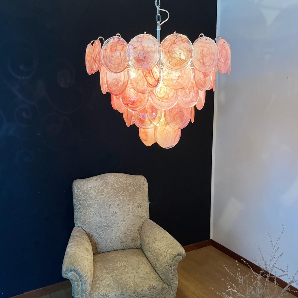 Aurora Chandelier Pink Murano Disc Layered - Neutral Decor