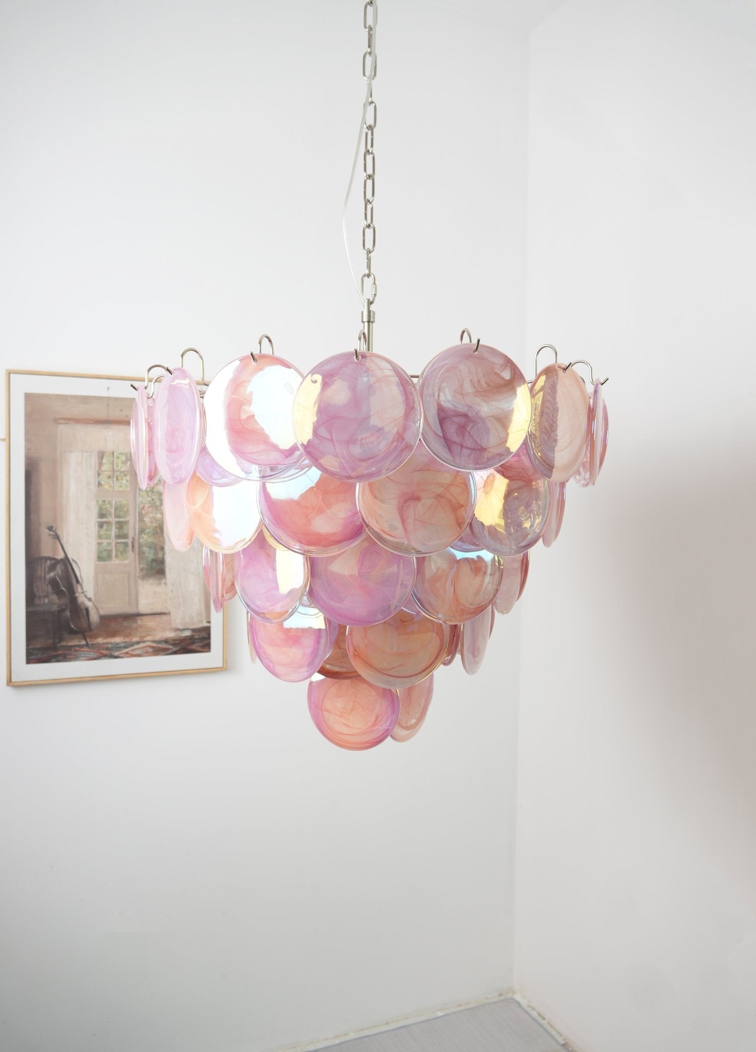 Aurora Chandelier Pink Murano Disc Layered - Neutral Decor