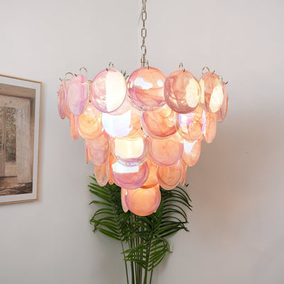 Aurora Chandelier Pink Murano Disc Layered - Neutral Decor