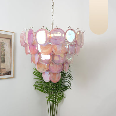 Aurora Chandelier Pink Murano Disc Layered - Neutral Decor