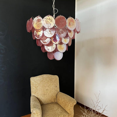 Aurora Chandelier Pink Murano Disc Layered - Neutral Decor