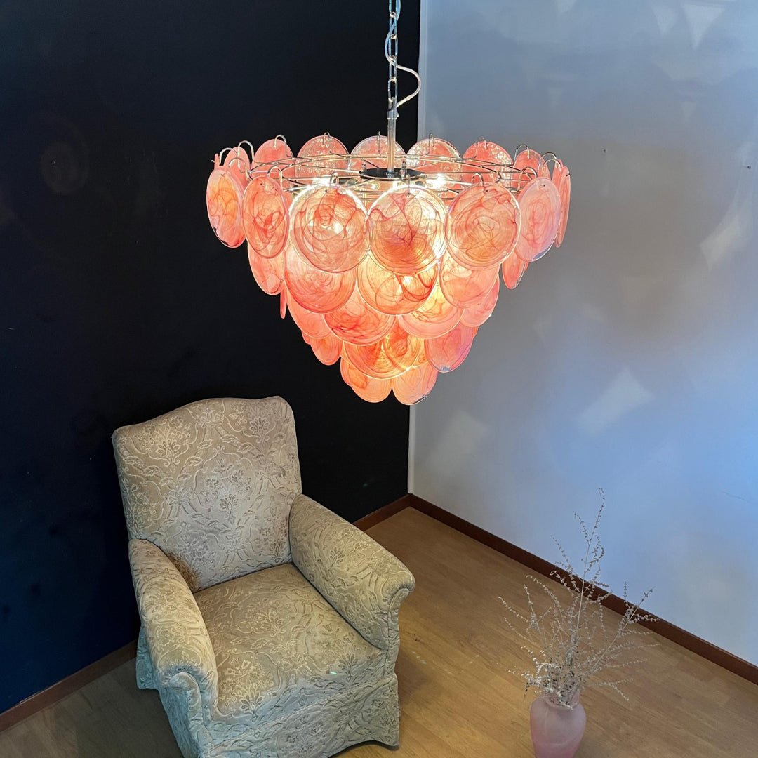 Aurora Chandelier Pink Murano Disc Layered - Neutral Decor