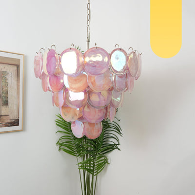 Aurora Chandelier Pink Murano Disc Layered - Neutral Decor